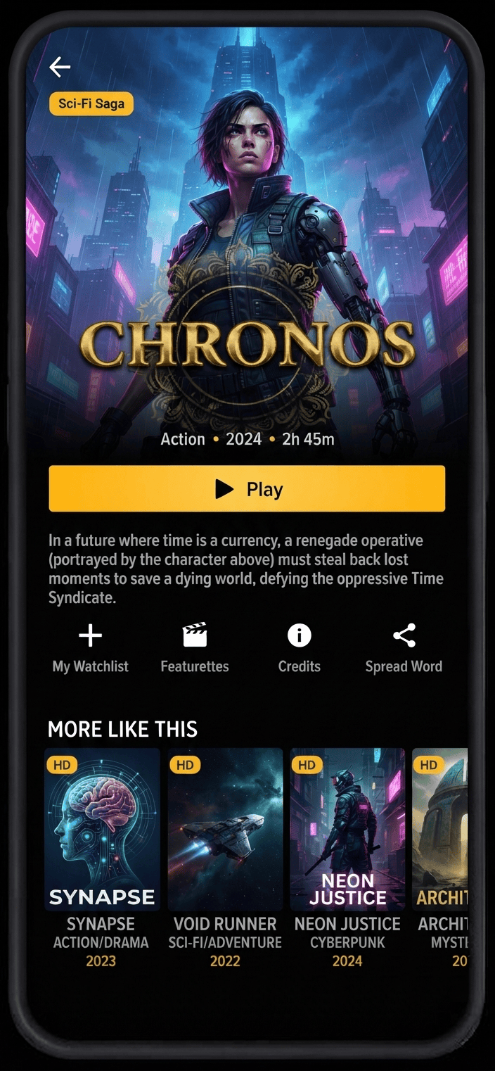 DooFlix app on a mobile phone showing a movie ready to stream.